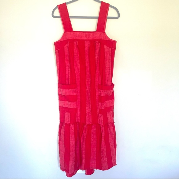 Maeve Anthropologie Red Tonal Stripe Tiered Midi Dress S Cotton Blend NEW! - Picture 4 of 9